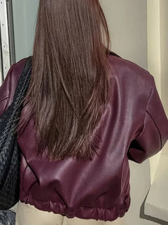 Leren jas met brede kraag