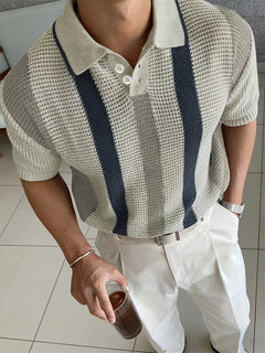 Polo met V-neck en korte mouw