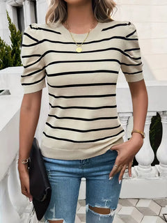 T-shirt dames met strepen en puffed sleeves