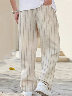 Wide fit pantalons met verticale strepen