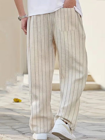 Wide fit pantalons met verticale strepen