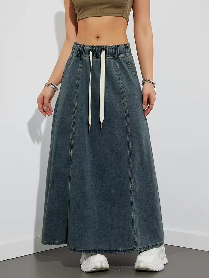 Denim rok met elastische tailleband