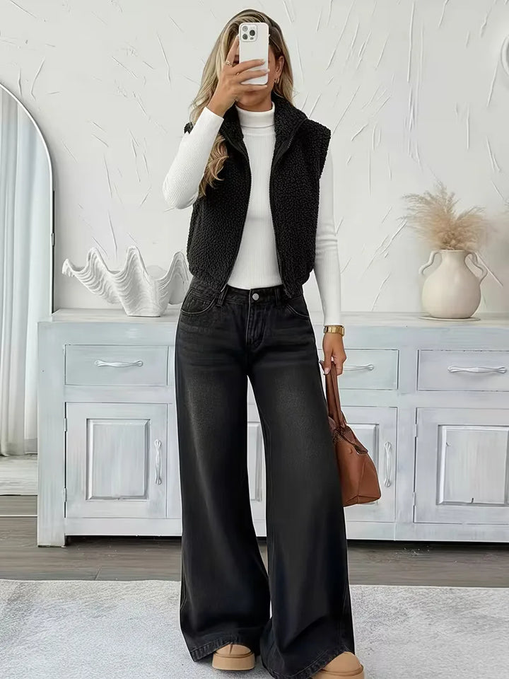 Vest met rits en faux shearling