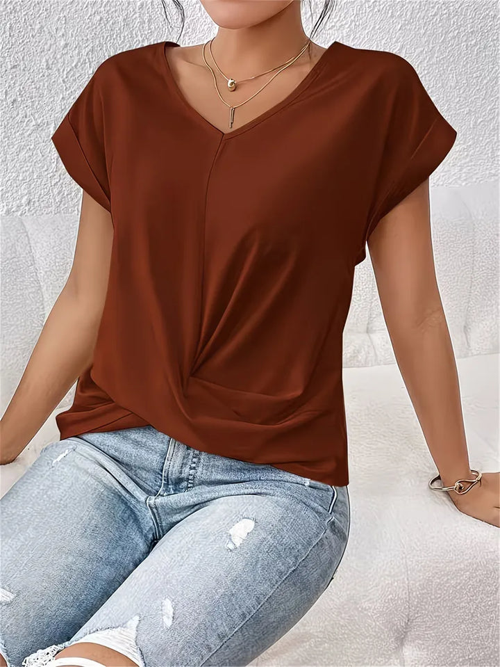 V-hals T-shirt met draped front