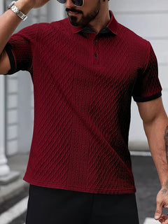Polo met V-neck en jacquard patroon