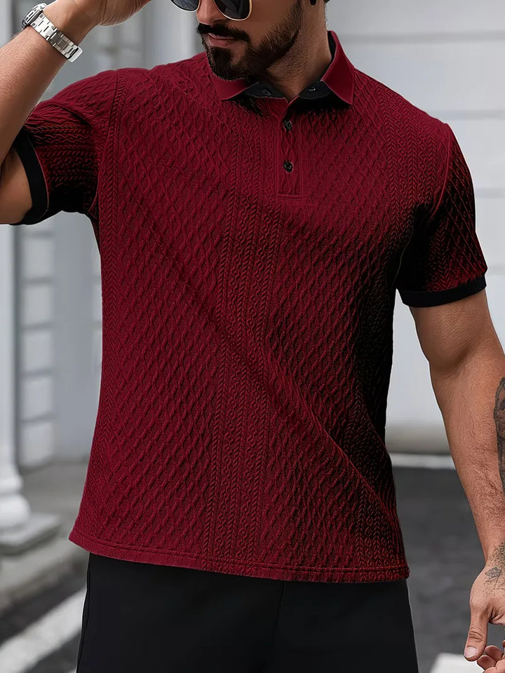 Polo met V-neck en jacquard patroon