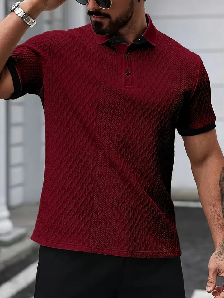 Polo met V-neck en jacquard patroon