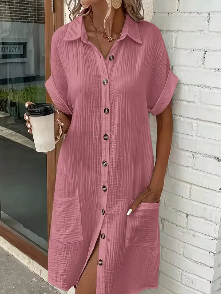 Overhemdjurk met V-neck en korte mouwen