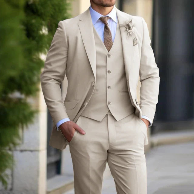 3-delige Set Voor Heren | Business Blazer | Vest | Broek in de kleur Beige voor heren in Formal stijl ideaal voor de herfst.