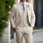 3-delige Set Voor Heren | Business Blazer | Vest | Broek in de kleur Beige voor heren in Formal stijl ideaal voor de herfst.