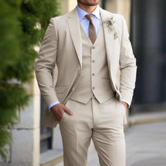 3-delige Set Voor Heren | Business Blazer | Vest | Broek in de kleur Beige voor heren in Formal stijl ideaal voor de herfst.