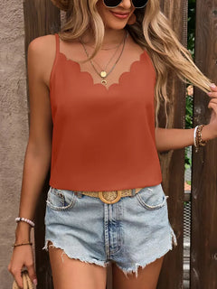 Tanktop met V-hals en scallop trim
