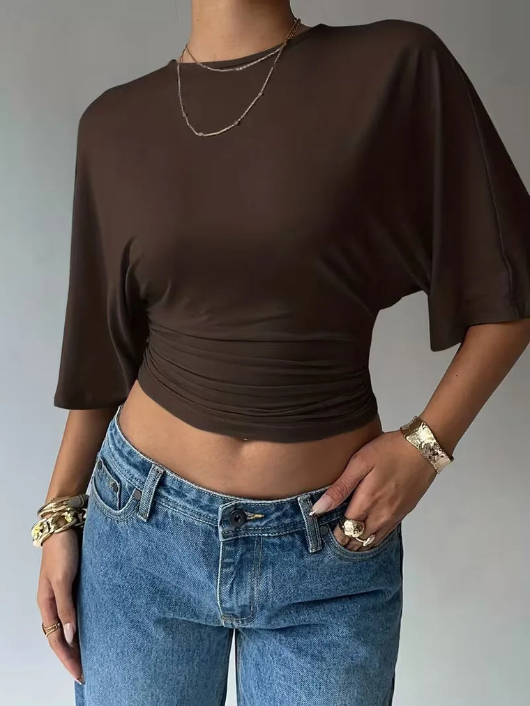 Cropped T-shirt met ruched taille