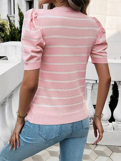T-shirt dames met strepen en puffed sleeves