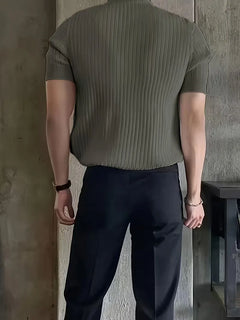 Polo met V-neck en ribbed texture