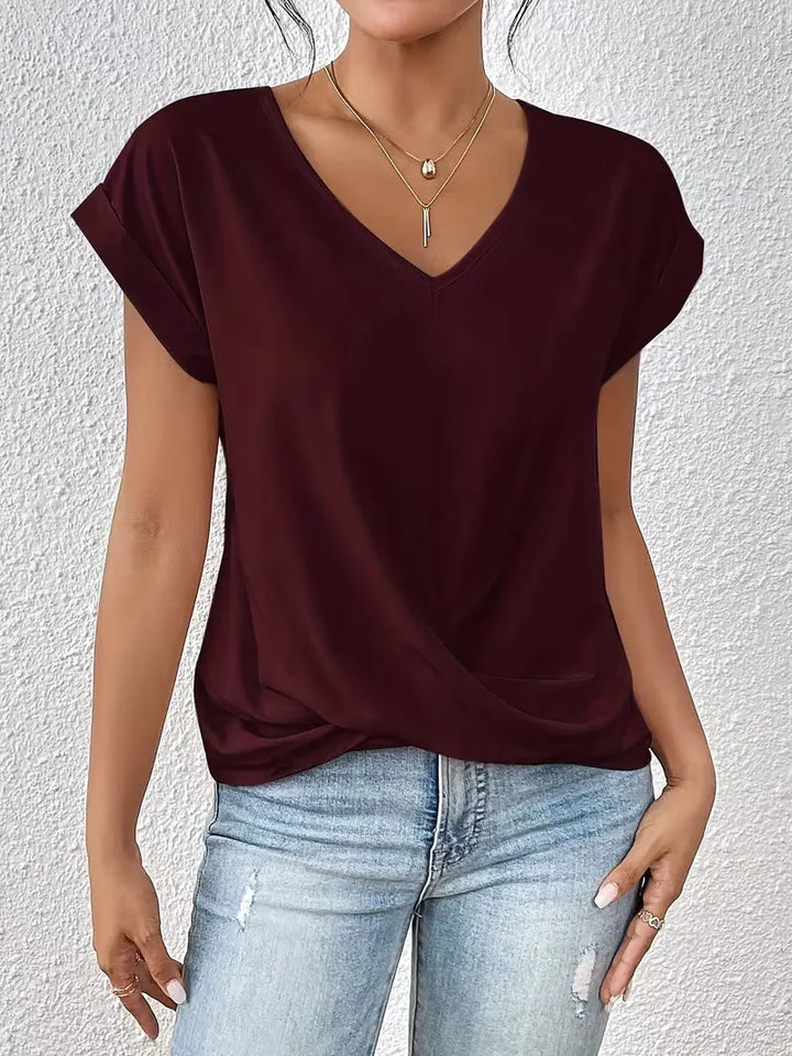 V-hals T-shirt met draped front