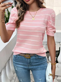 T-shirt dames met strepen en puffed sleeves