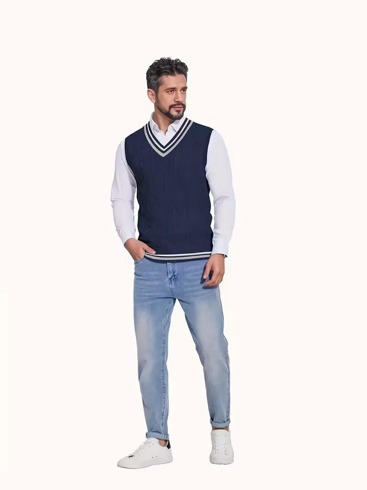Mouwloos gebreid vest met V-hals