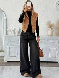 Vest met rits en faux shearling