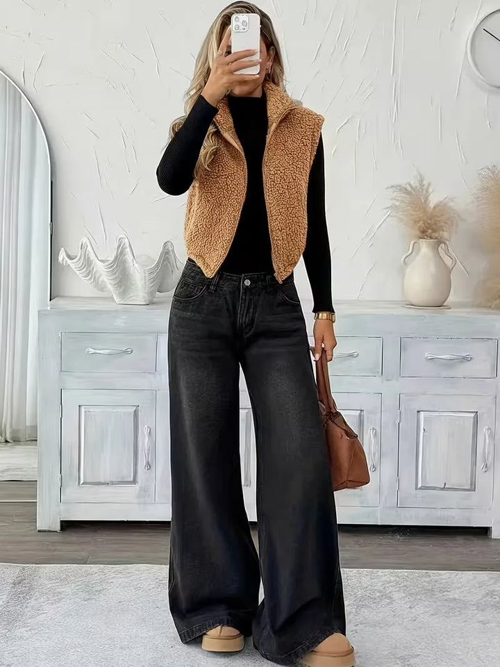 Vest met rits en faux shearling