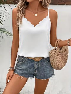 Tanktop met V-hals en scallop trim