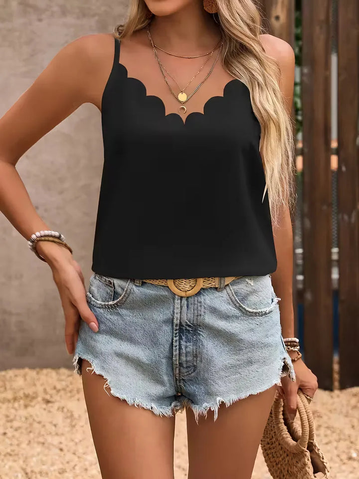 Tanktop met V-hals en scallop trim