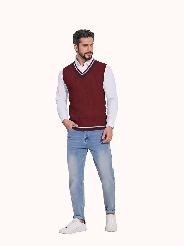 Mouwloos gebreid vest met V-hals
