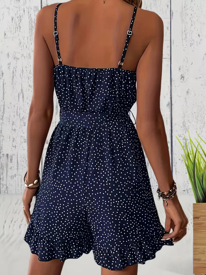 Playsuit met polka dot en V-hals