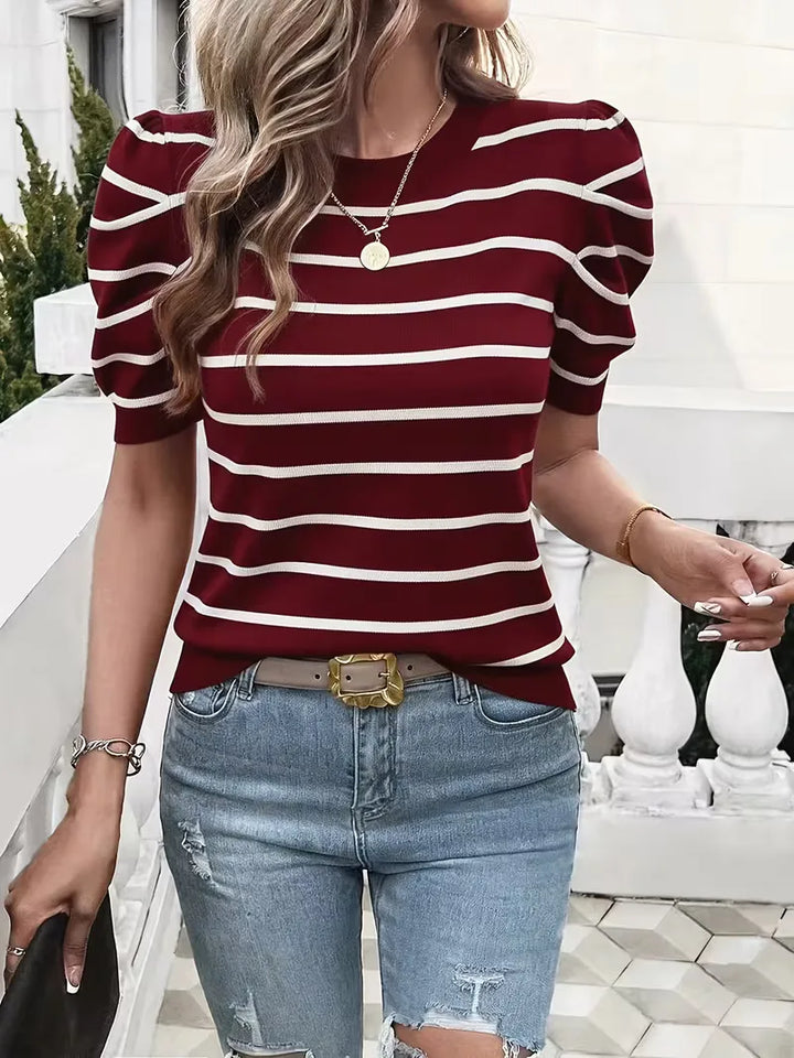 T-shirt dames met strepen en puffed sleeves
