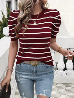 T-shirt dames met strepen en puffed sleeves