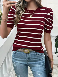 T-shirt dames met strepen en puffed sleeves