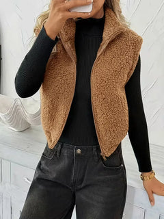 Vest met rits en faux shearling