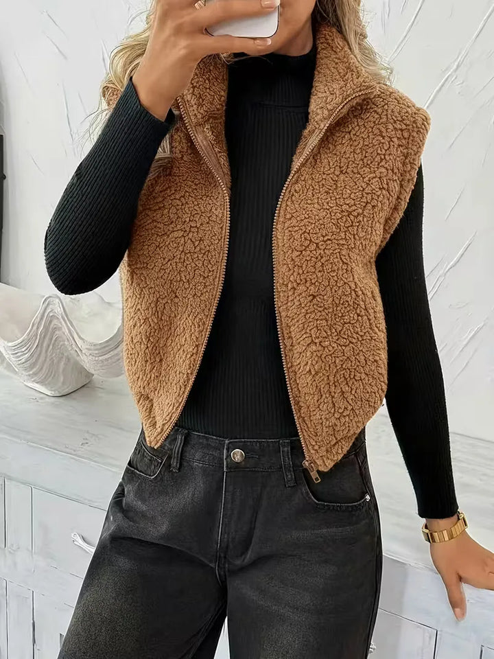 Vest met rits en faux shearling