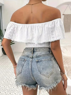 Bodysuit met off-shoulder en ruffles