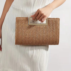 Woven clutch met vierkante handgreep
