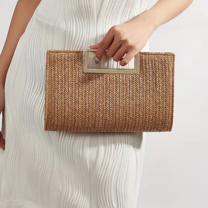 Woven clutch met vierkante handgreep