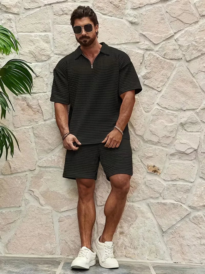 Shorts met V-neck en textuur