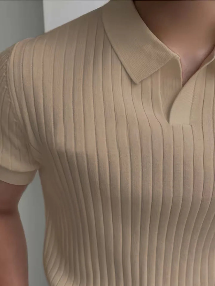 Polo met V-neck en ribbed texture