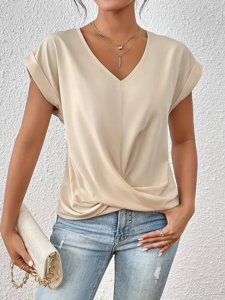 V-hals T-shirt met draped front