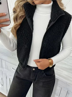 Vest met rits en faux shearling