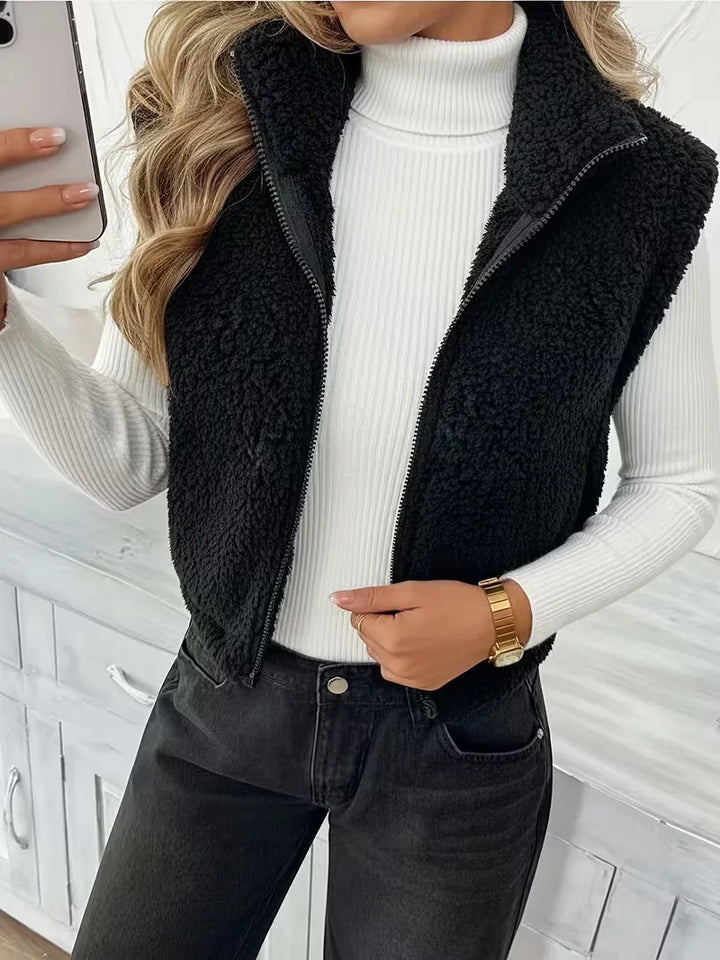 Vest met rits en faux shearling