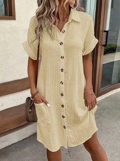 Overhemdjurk met V-neck en korte mouwen
