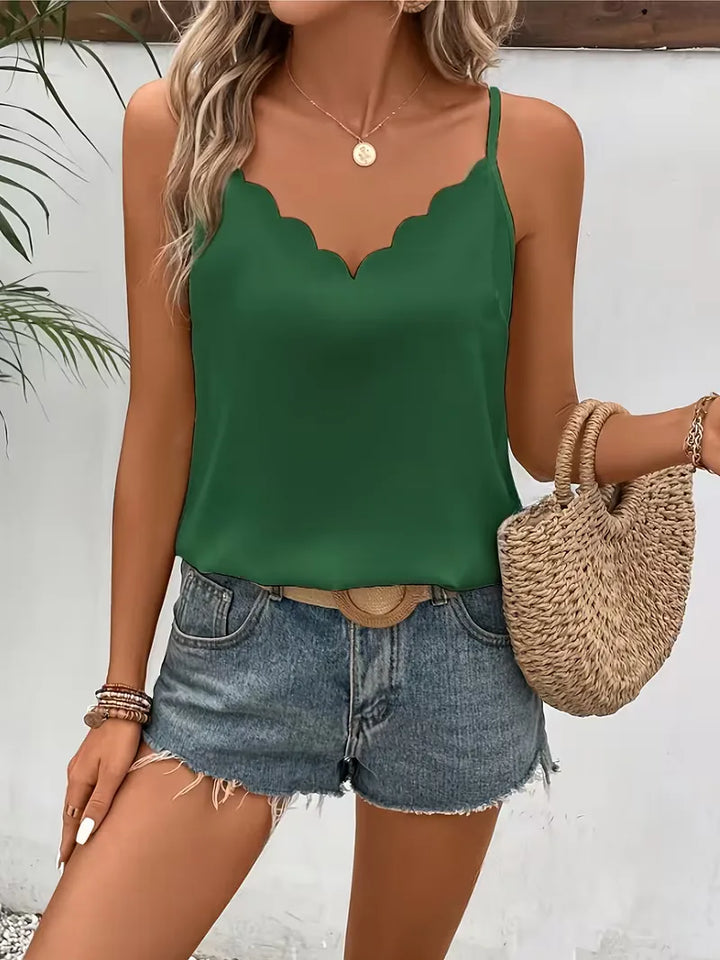 Tanktop met V-hals en scallop trim