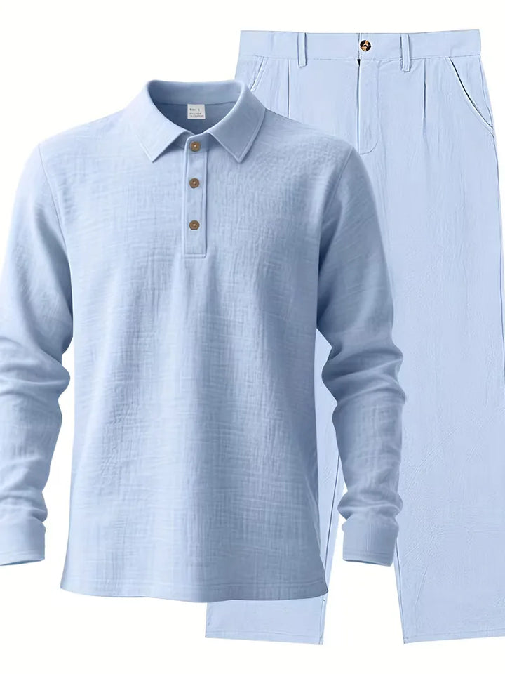 Linnen pak met mandarin collar