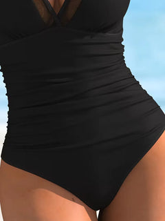 Badpak met V-hals en mesh details