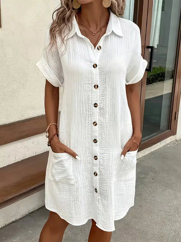 Overhemdjurk met V-neck en korte mouwen