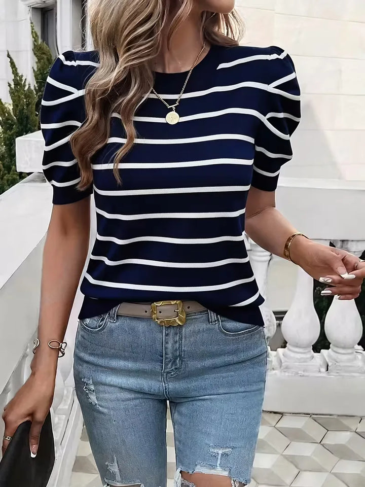 T-shirt dames met strepen en puffed sleeves