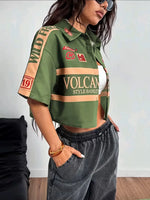 Cropped shirt met mandarin collar