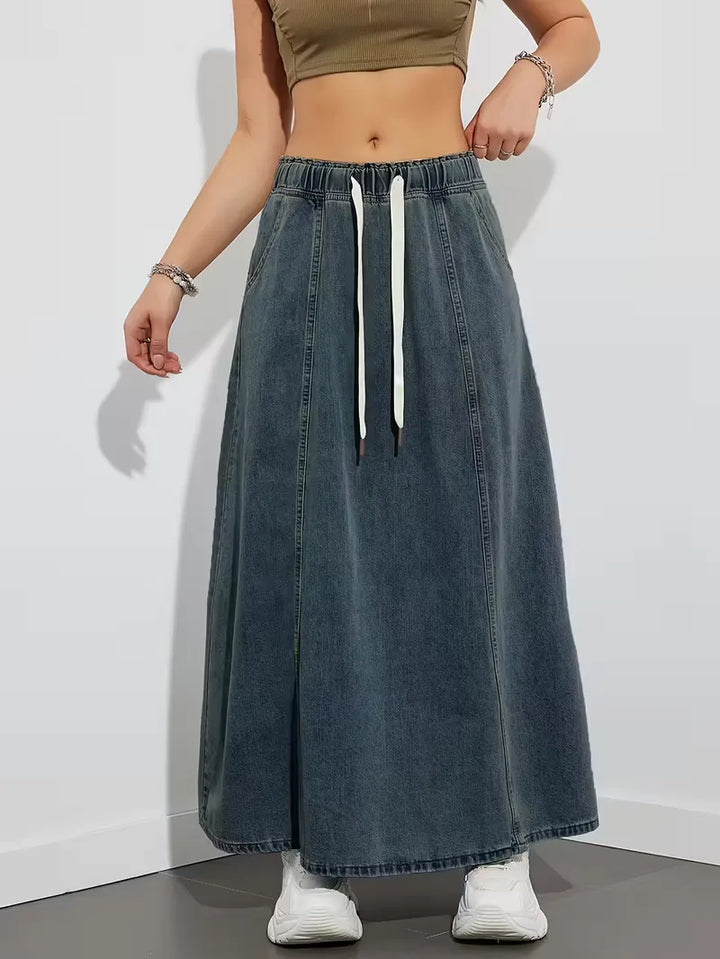 Denim rok met elastische tailleband