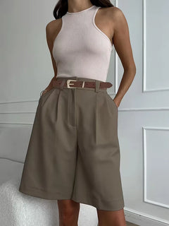 High-waisted straight leg shorts